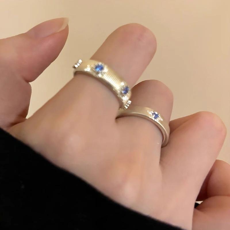 Product Introduction of Sea blue, cross, brushed, zircon, ring, female niche design, couple index finger ring ins style, simple temperament, ring, trend personality versatile 1
