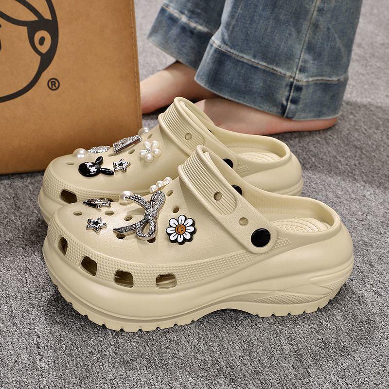 Product Introduction of Croc Shoes Women Non-Slip Fashion 2024 Height Increasing Thick Sole New Slippers Outdoor Summer Sandals Beach Closed Toe 0