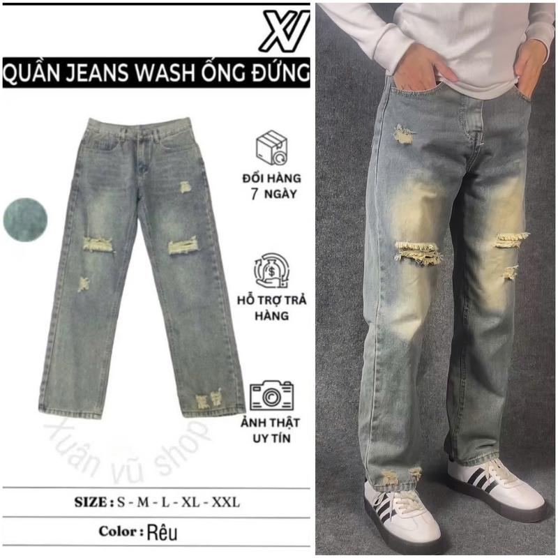quần jean suông ống rộng jean 4 màu Menswear Nam Ong Pants Có Túi quầnbaggy regular  fit jeans