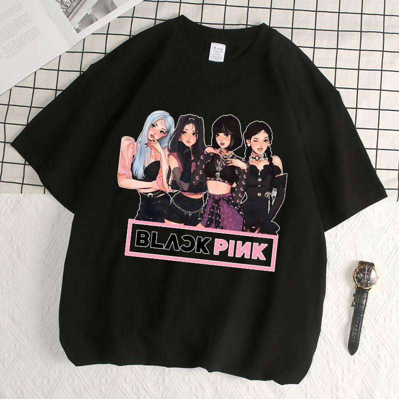 Quần Áo Cùng Nhập Khẩu BLACKPINK, Đội Nữ Hàn Quốc Màu Hồng Và Đen Lisa, Trang Phục Quảng Cáo Bài Hát-Hỗ Trợ, Áo Thun Ngắn Tay, Áo Thời Trang Nữ Top Women Cổ Tròn Cổ Tròn Umi 2