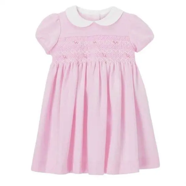 váy bé dáng baby,váy cổ sen tay bồng cho bé gái thêu trước ngực,váy hồng cho bé s376
