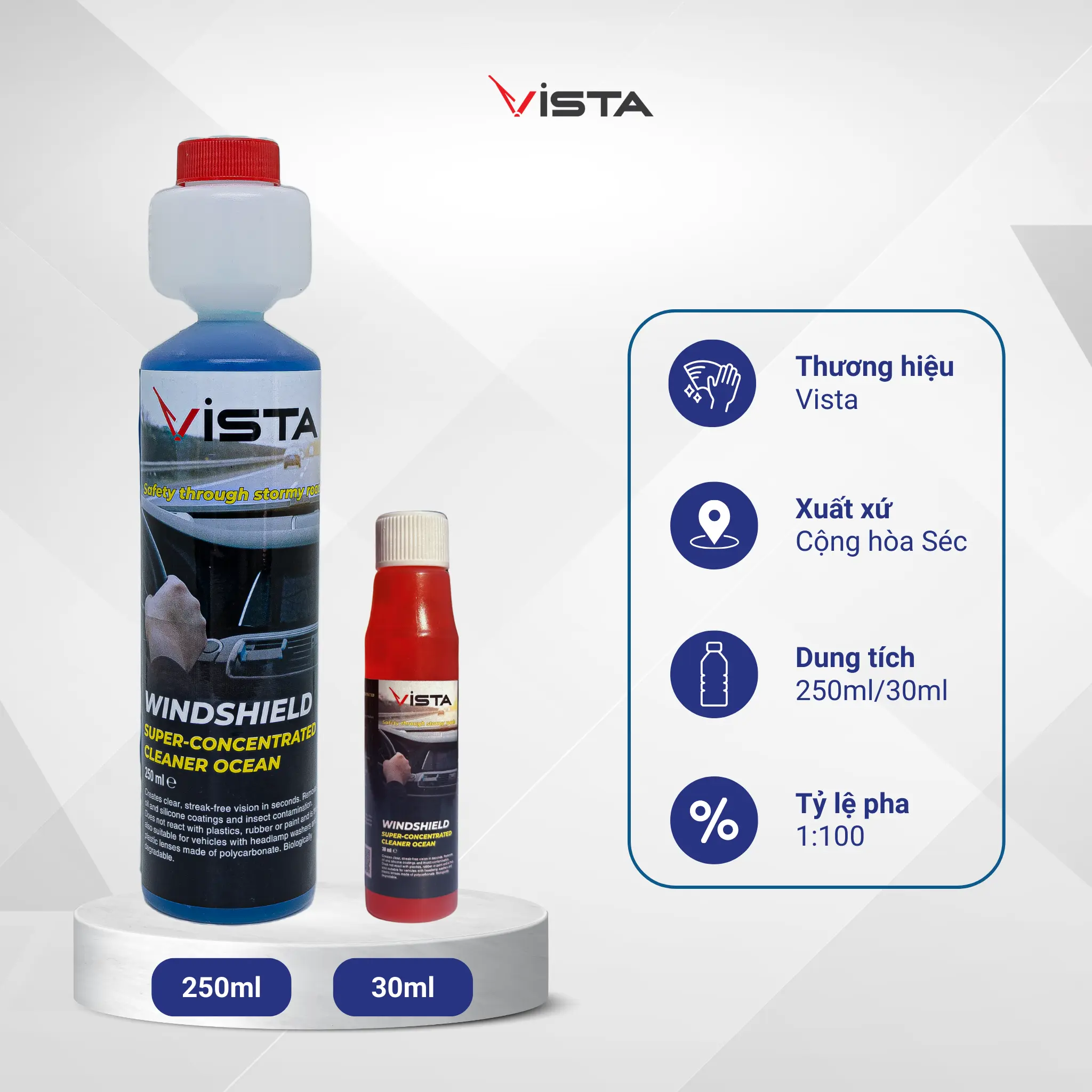 Chai Nước Rửa Kính Xe Ô Tô Thương Hiệu Vista | Sạch nhanh | Bảo Vệ Kính & Lưỡi Gạt | Tiêu Chuẩn Châu Âu nước rửa xe