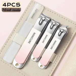 Gunting Kuku Set 4PCS Gradien Alat Perawatan Kuku Carbon Steel & Pengkilap Kuku Premium Dengan Pouch Model Selip