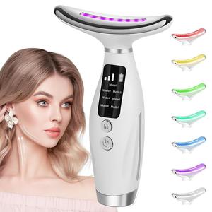 電動ネック＆フェイスマッサージャー、7色LEDライト付きネック＆フェイスリフティングマシン、加熱機能付き、女性用引き締めフェイシャルケアツール