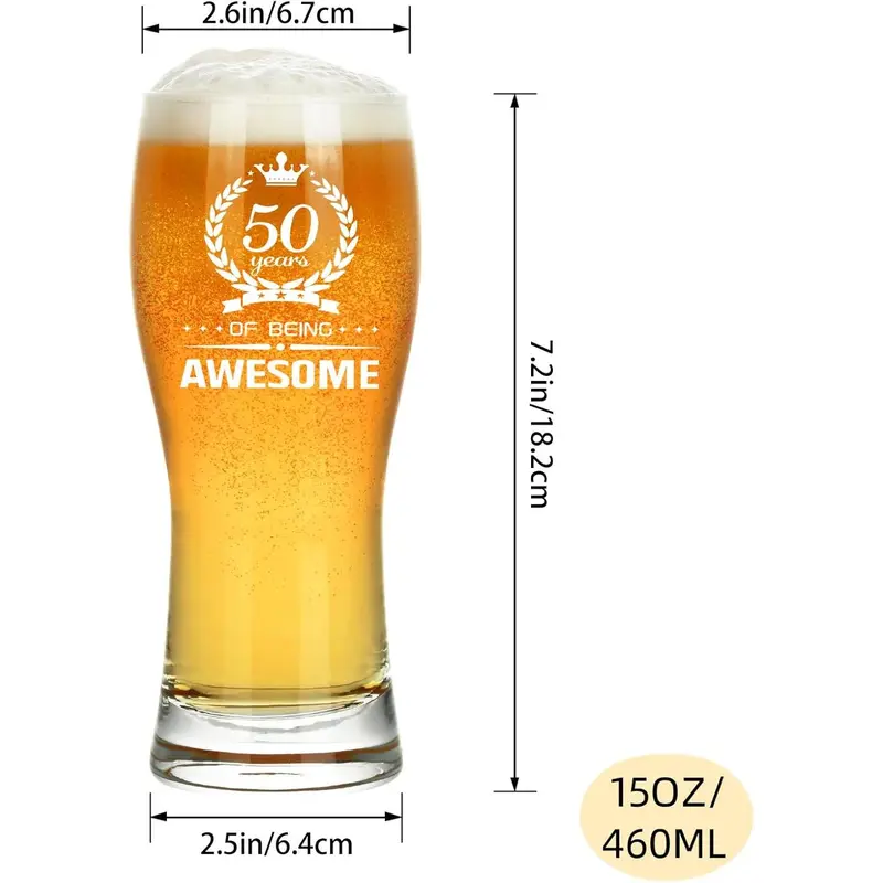 Joymaking Personalised Pint Glass 15oz for Men's 50th Birthday Gifts 6