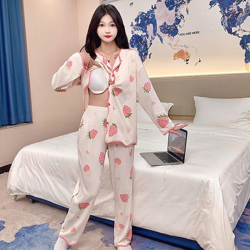Product Introduction of Pajamas Loungewear with Chest Pads Women's Winter Cardigan Long Sleeve Long Pants Cartoon Cute Wearable Loungewear Set 7