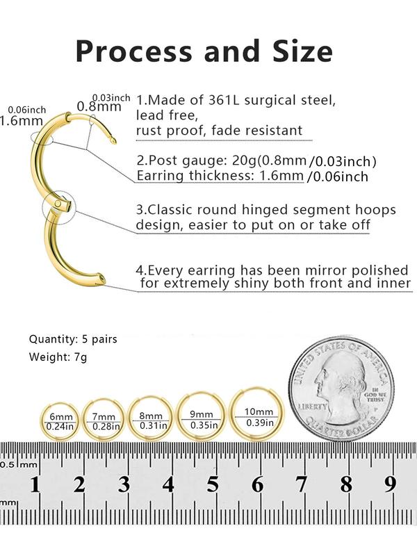 Women's Cute Small Hoop Earrings for Summer 2024, Fashion Stainless Steel Earrings for Women & Girls, Casual Jewelry for Party Decor, Trendy Exquisite Jewelry As Birthday Gift Stocking Stuffers For Adults, Mother's Day Gift 6