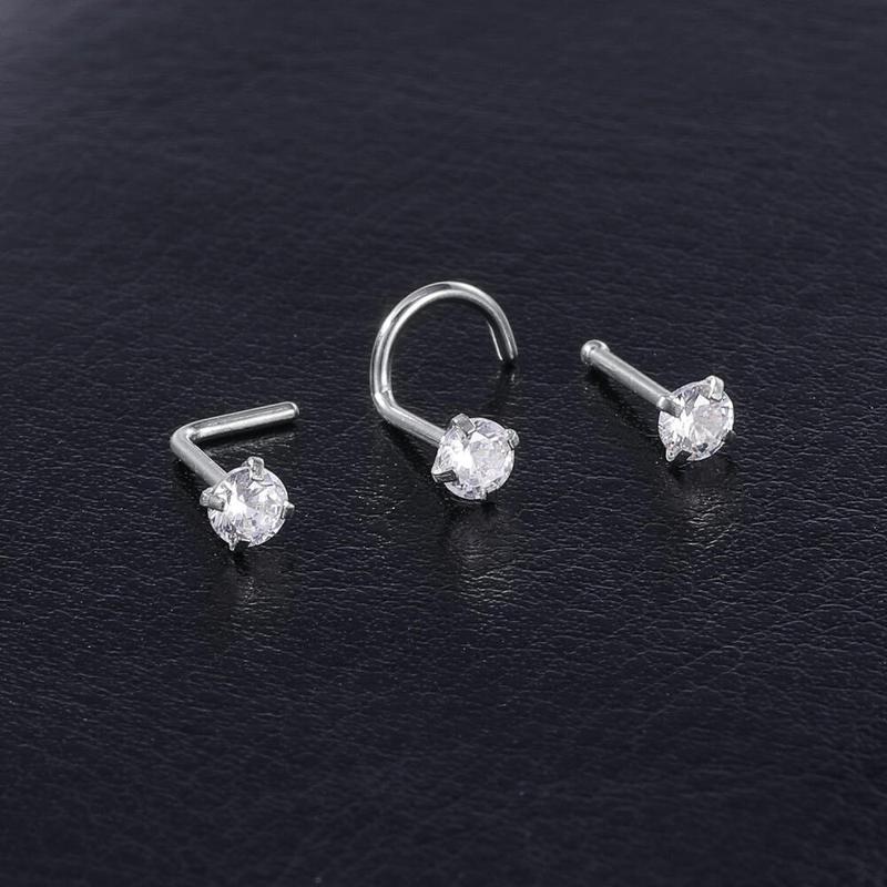 Khuyên cánh mũi nostril titan đính đá 1.5, 2, 2.5, 3mm ,thân L, Cong, Thẳng 1