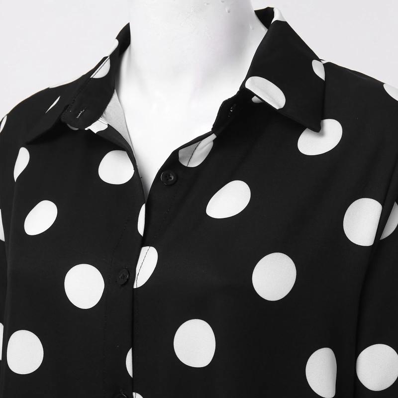 Product Introduction of Plus Size S-4XL Women Shirt Dress Cotton Floral Dot Print Button A Line Midi Knee Length Slim Loose Spring Summer Autumn Fashion Casual Elegant Long Sleeve Black White 27