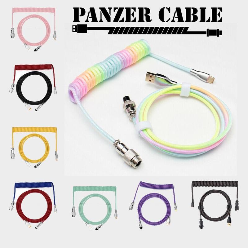 Dây cáp bàn phím cơ Type-C, lò xo xoắn dây dù Polyethylene cao cấp, trục nối GX12, đầu cắm USB A kim loại Carbon Phone