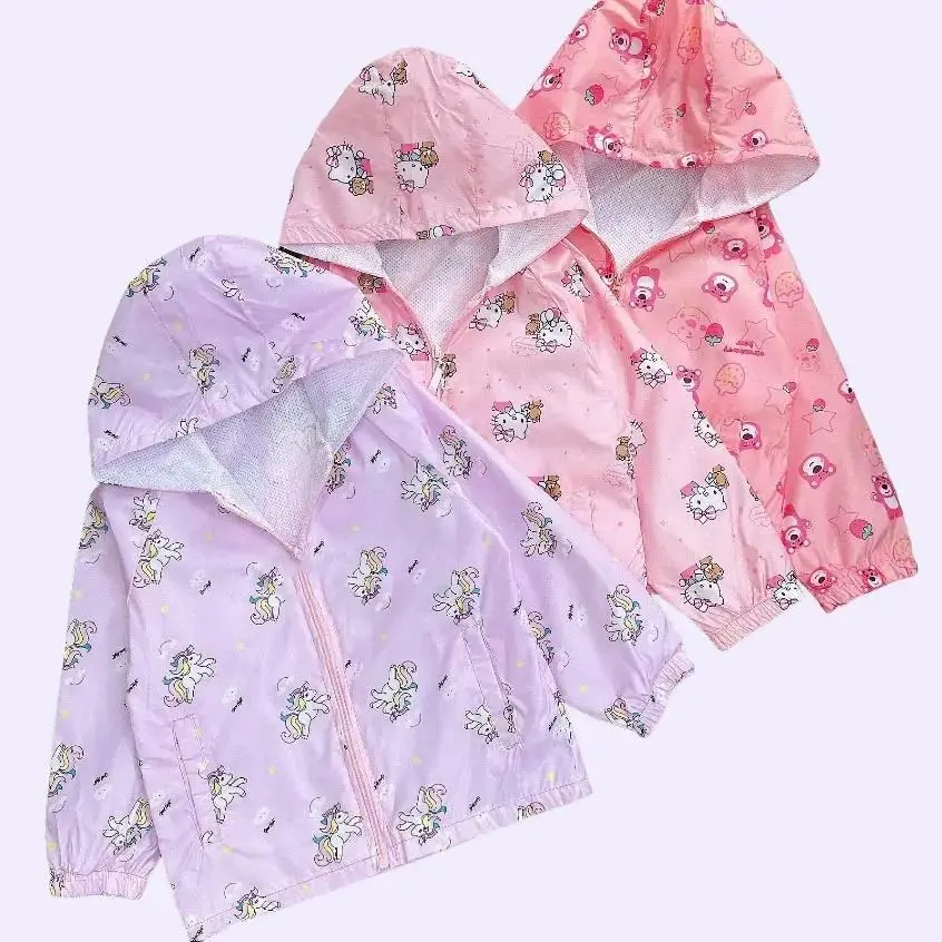 Áo gió 2 lớp bé gái.chất liệu vải gió in họa tiết 3D với lớp lót lưới bên trong.dành cho bé từ 12-28kg Voi Heo