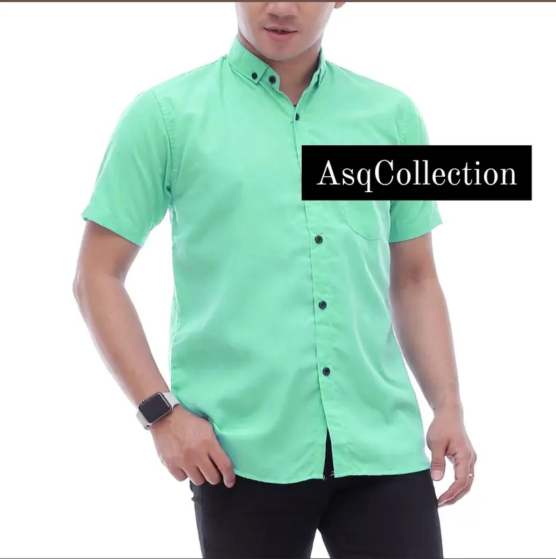 Hem Kemeja Pria Dewasa lengan pendek 13 warna Jumbo Katun Polos Hitam Putih Santai Slim-fitting V-Neck Crew Neck Biru Cream Hijau Kuning Maroon Muda Navy Baju Kerja Casual Panjang Kantor 0