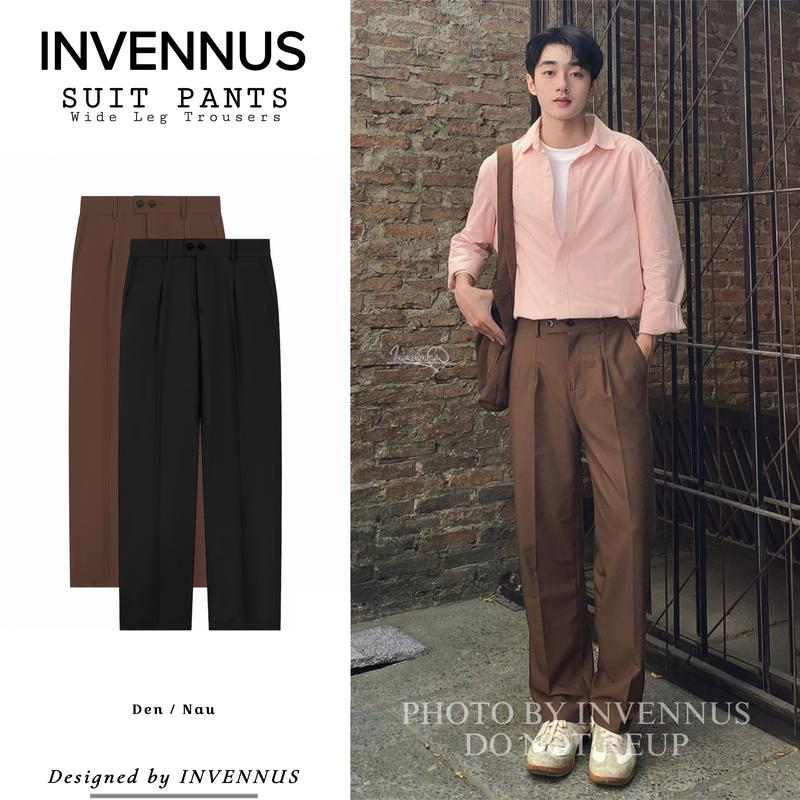 306 - Quần tây ống rộng INVENNUS nam, quần âu menswear pants. Chất liệu cotton mềm mịn, nhẹ và thoải mái với thiết kế cạp lệch 2 cúc lưng chung 1/2 dáng suông màu đen nâu phong cách hàn quốc