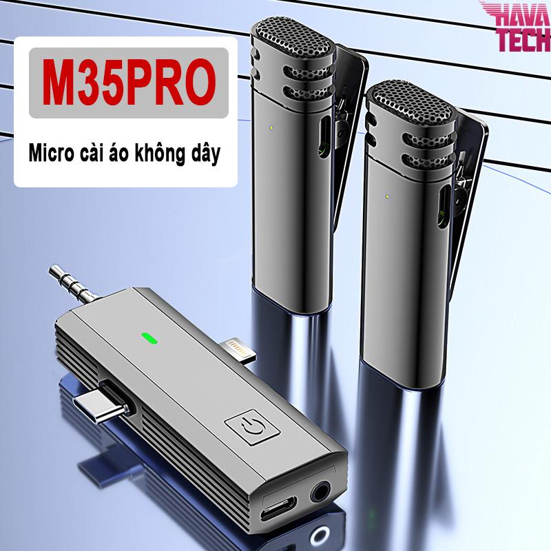 Micro không dây cài áo M35 PRO, 3 cổng kết nối điện thoại, loa, máy tính, máy ảnh sử dụng quay video, livetream , trợ giảng