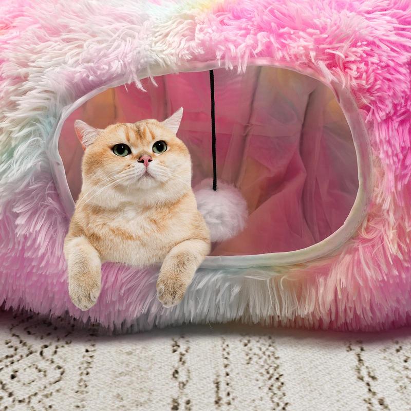 Winter Warm Pet Bed, 2 in 1 Foldable Cat Tunnel Cat Bed, Warm Plush Cat Bed with Hanging Ball & Tunnel Buckle, Pet Supplies for Kitty Indoor Outdoor Use, Cat Beds for Indoor Cats 7