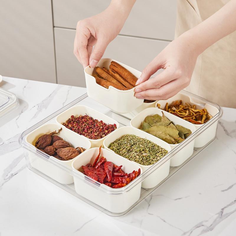 Kitchen Seasoning Box with Lid, 1 Count Multi Grid Food Storage Container, Food Storage Box for Home Kitchen, Kitchen Utensils & Gadgets 4