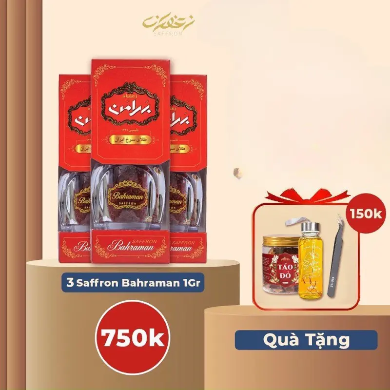[Date T6/2026] Nhụy Hoa Nghệ Tây Saffron Bahraman 3 hộp 1gram/hộp