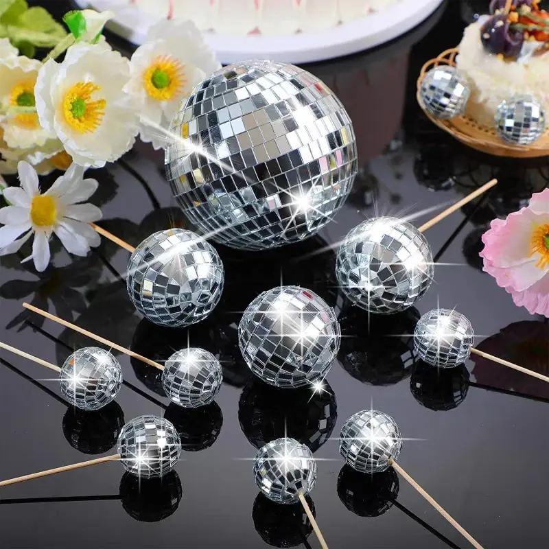 Mirror ball gold and silver cake insert birthday cake plug-in party decoration #XL025 With Stick