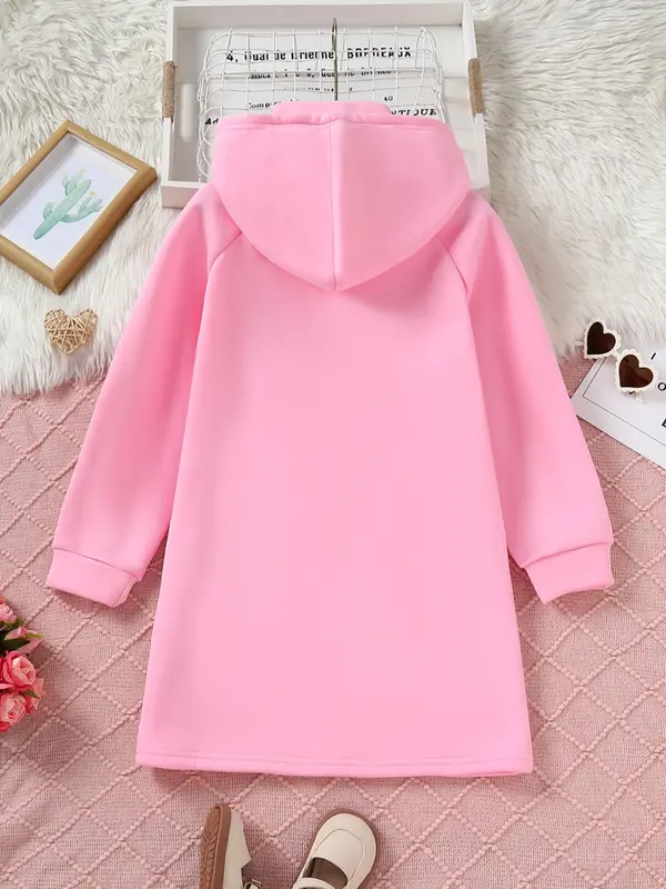 Girl's Solid Color Hoodie with Crossbody Bag Design, Casual Long Sleeve Hooded Sweatshirt for Fall & Winter, Kids Clothes for Daily Wear 1