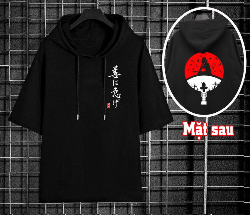 áo hoodie hè Naruto 100% cotton, áo thun Naruto, áo hoodie Uchiha, Uzumaki, Hyuga, tổ chức akatsuki
