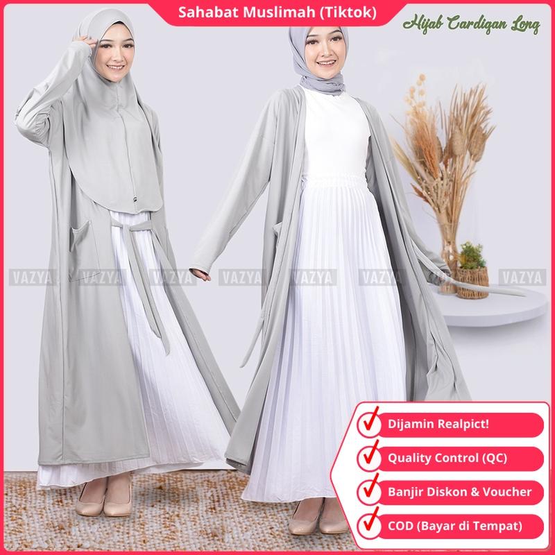 Jilbab Instan Kerudung Instant Hijab Cardigan Jumbo 2 in 1 yang Menyatu dengan Kardigan Khimar Bahan Jersey Panjang Simple Syari Muslim Cantik Warna Hitam Putih Navy Milo Mocca Abu-Abu Maroon Pink 3