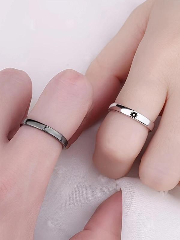 1 Pair Unisex Star & Moon Design Cuff Ring, Casual Trendy Promise Matching Ring, Fashionable Engagement Ring Jewelry for Daily & Party Decoration 2