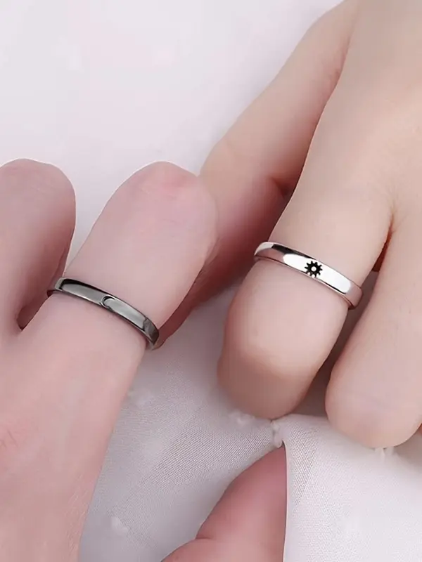1 Pair Unisex Star & Moon Design Cuff Ring, Casual Trendy Promise Matching Ring, Fashionable Engagement Ring Jewelry for Daily & Party Decoration 2