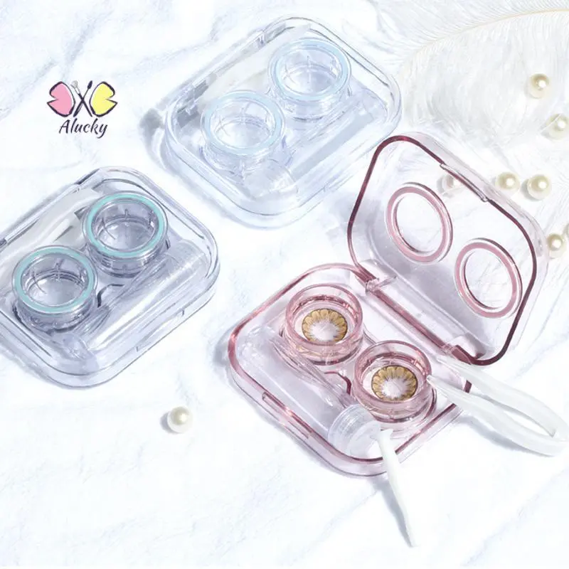 Contact Lens Case Transparent No Screw Cap Cute Portable Convenient Clean Hygienic All-in-one Case