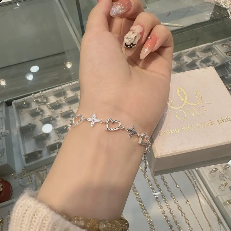 QMJ STORE - Lắc tay bạc nữ đẹp QMJ Trái tim kiêu sa bạc Ý 925 cao cấp (MÀU BẠC TRẮNG SANG - không xi kim) 3