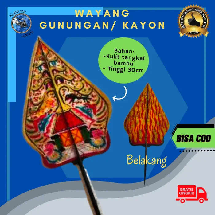 Wayang Kulit Asli Gunungan Kayon 30cm Mainan Anak Bahan Kulit Sapi Split Gapit Bambu Warna Sunggingan Klasik Cocok Sebagai Hiasan Dinding