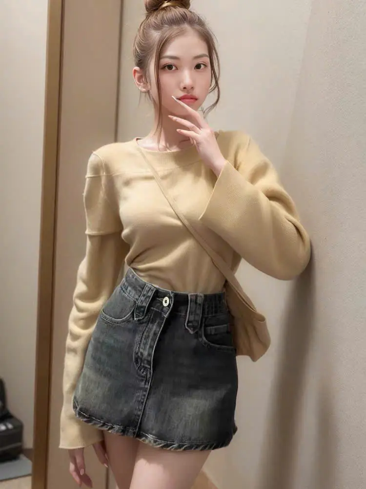 CHÂN VÁY JEANS NỮ KHUY CÁ CHỮ A CẠP CAO HOTTREND 2025