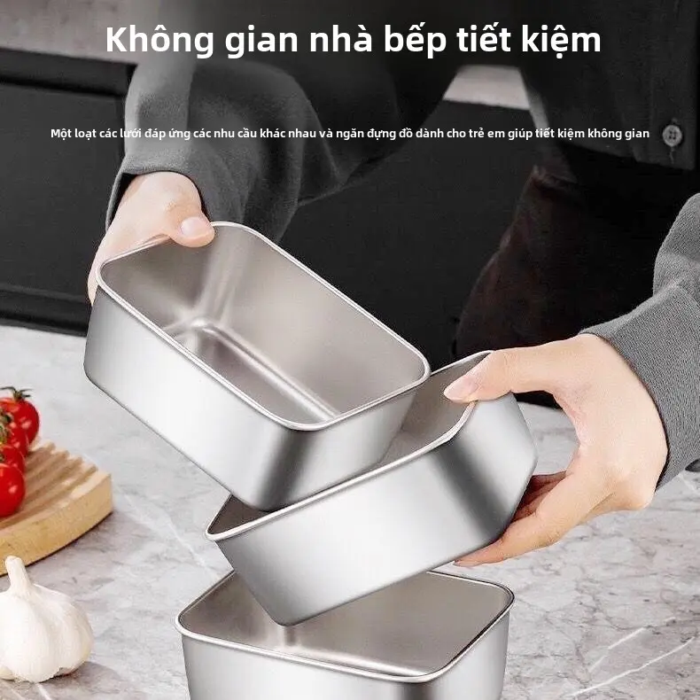 Hộp Giữ Tươi, Thép Không Gỉ, Hình Vuông, Hộp Bảo Quản Thực Phẩm, Làm Mát Tủ Lạnh, Hộp Bảo Quản Đĩa Trái Cây, Hộp Cơm Nhỏ 5