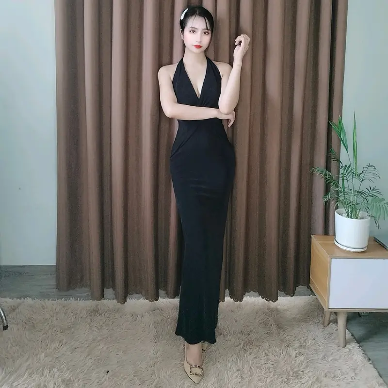 Đ-004 Đầm Body Yếm Đuôi Cá Xoắn Eo Thanh Xuân Store Nữ Dress Màu Đỏ 3