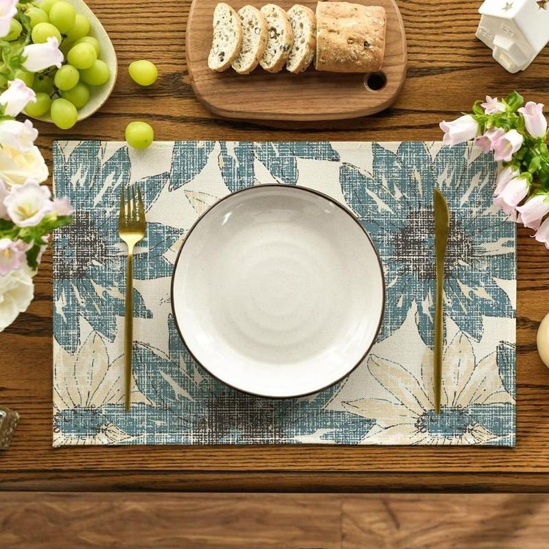 Product Introduction of Dining Table Hydrangea Pattern Linen Placemat Heat Resistant Anti Slip Table Mat Oil Proof Rustic Tableware Pad Table Decoration 10