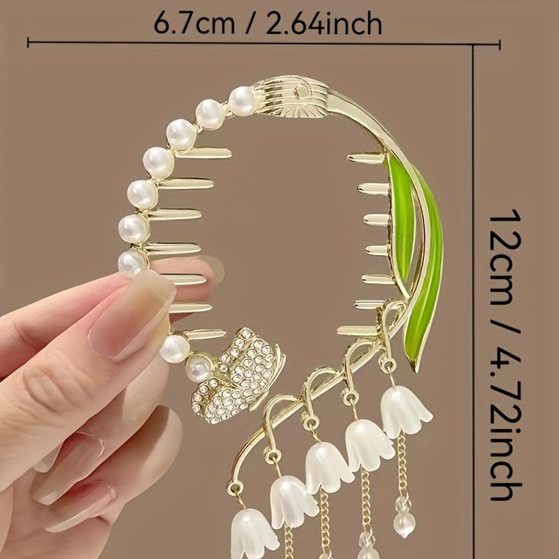 Product Introduction of Elegant Imitation Pearl Tassel Hairpin, Retro Style Women's Hair Accessories, Half High Bun Hairpin, Linglan Flower-Shaped Fixing Tool 3