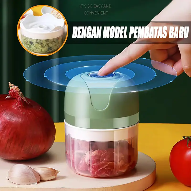 PPLUS  Blender mini elektrik-Hijau 250ML/Blender Mini Portable USB Penghancur Bawang Putih Mini Chopper Penggiling Daging Wireless Mini Cooking Machine/hijau/pisau/putih Hijau Pisau Putih Kabel Mesin 1