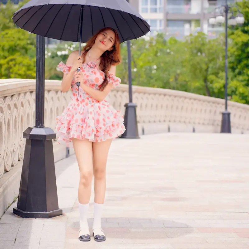 [D1] Đầm Bồng Nữ Thiết Kế Cổ Yếm Voan Phối Tay Trễ Mix Dáng Váy Bồng Bềnh phong cách tiểu thư  vay mactet Women Dress Voi 6