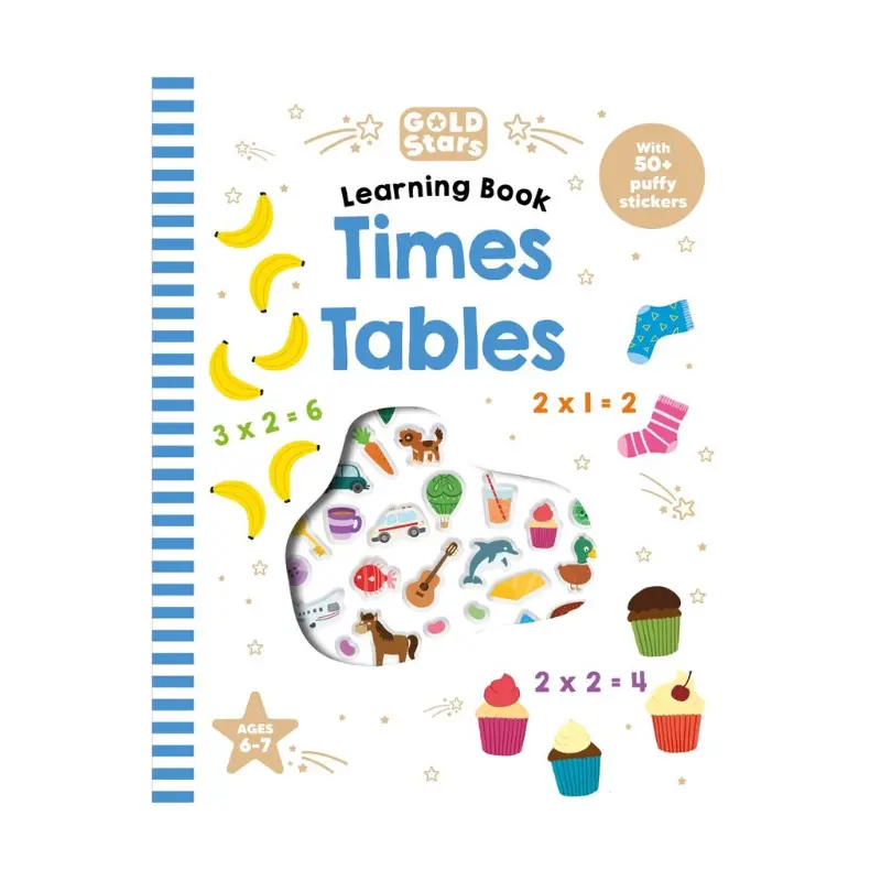 Casual Times Tables Educational Book  Kids With Gold Stars Puffy Stickers To Learn Math