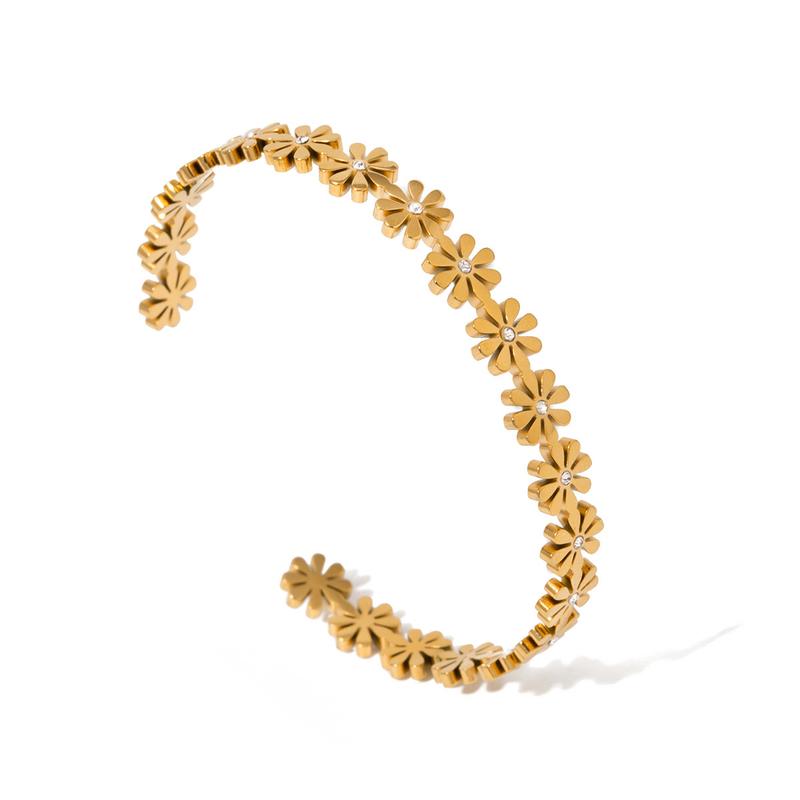 18K Gold Stainless Steel Little Daisy Pearl Opening Bracelet Ins Fashion Simple and Light Luxury Advanced Zircon Titanium Steel Bracelet 4