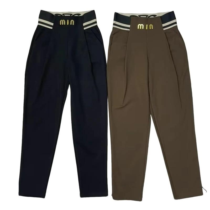 Bigsize 38-85kg Quần UMI Hàn MIU-MIN Kiểu Dáng Baggy Co Giãn 4 Chiều - Umi bản cạp chun cao Quần Dài Nữ - Dáng baggy QC bigsize 2 Màu Đen - Nâu GMV 2 Pants Women không Khuy Drawstring
