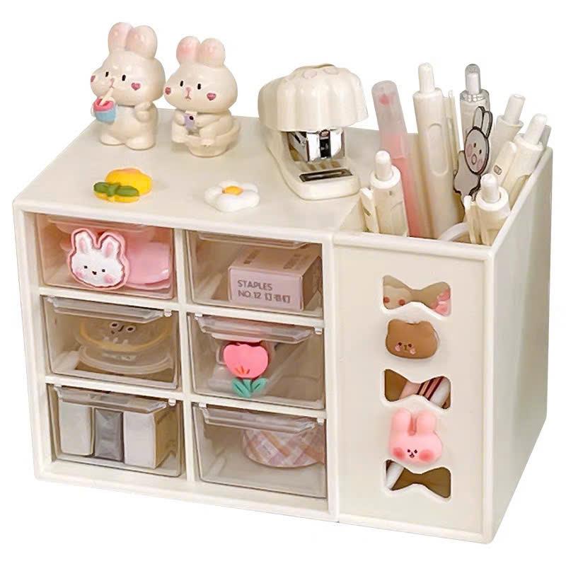 Hộp nhựa đa năng 6 ngăn nhỏ 1 ngăn to đựng đồ siêu xinh kệ 7 ngăn đựng đồ mini tặng kèm sticker Kitchen kệ  dán tường tủ học tập  cho học sinh Lắp Ráp nguyên khối