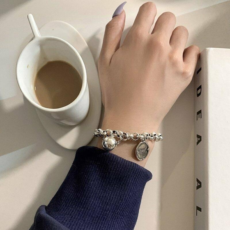 Product Introduction of 925 Silver Good Lucky Beaded Thick Chain Bracelet Adjustable Bangle Women Gift 5