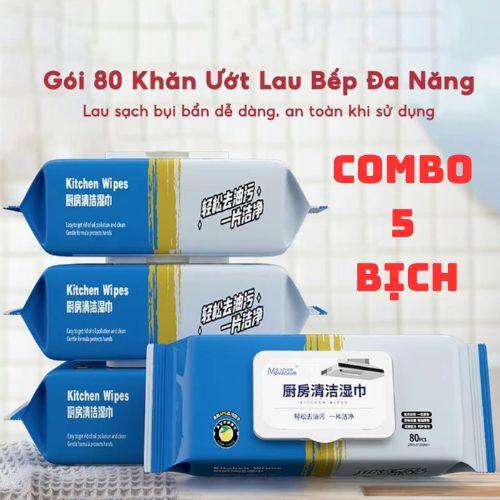 COMBO 5 Gói Khăn Ướt Lau Bếp Đa Năng ~ Không Độc Hại, Giây Lau Nhà Bếp Bát Đĩa Cốc Chén An Toàn Cho Da Vệ Sinh Dễ Dàng Khăn Giấy