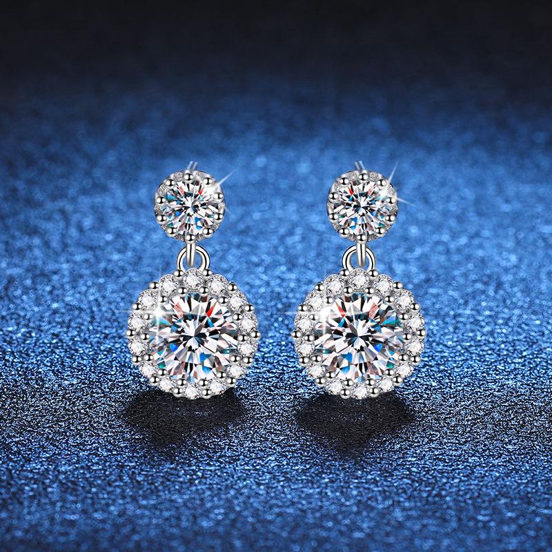 S925 Sterling Silver Moissanite Earrings Simple Temperament round Bag Earrings D Color 1 Karat Moissanite Earrings 0
