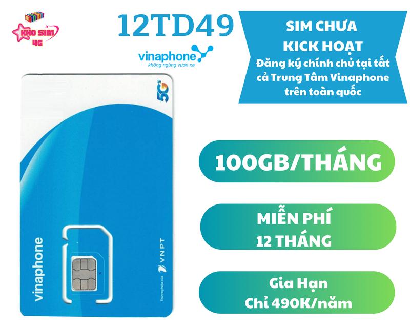  Vinaphone Sim 5G VINA gói 12TD49 - Miễn Phí 12 Tháng - Đăng Ký Chính Chủ - 100GB Tháng - Gia Hạn Chỉ 490K Năm 