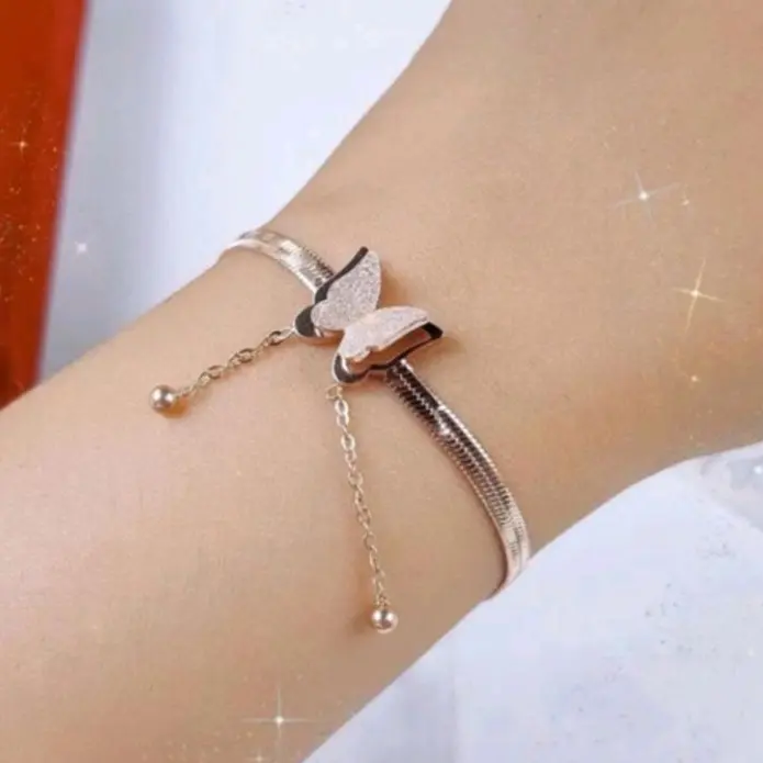 { COD } Gelang Titanium Gepeng Kupu-Kupu Jurai Gelang Wanita Kekinian Anti Karat Tidak Luntur