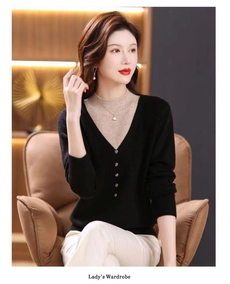 Product Introduction of Áo Len Cổ Lọ Nửa, Hàng Mới Về Mùa Thu Và Mùa Đông, Dành Cho Phụ Nữ, Quần Áo Cho Mẹ, Dáng Rộng Vừa Vặn, Phong Cách Phương Tây, Áo Lớp Nền Bên Trong, Thời Trang Nữ 19