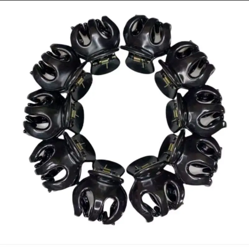 1PCS Jepit Rambut Jedai 5 Cm Wanita Cakar 3 Bahan Plastik Jepitan Badai Warna Hitam Polos Model Korea Clips A071 7