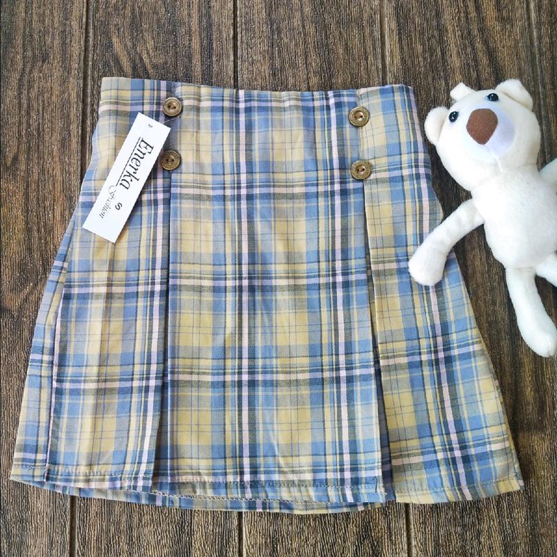 Rok anak katun motif kotak -lipit depan variasi kancing 5