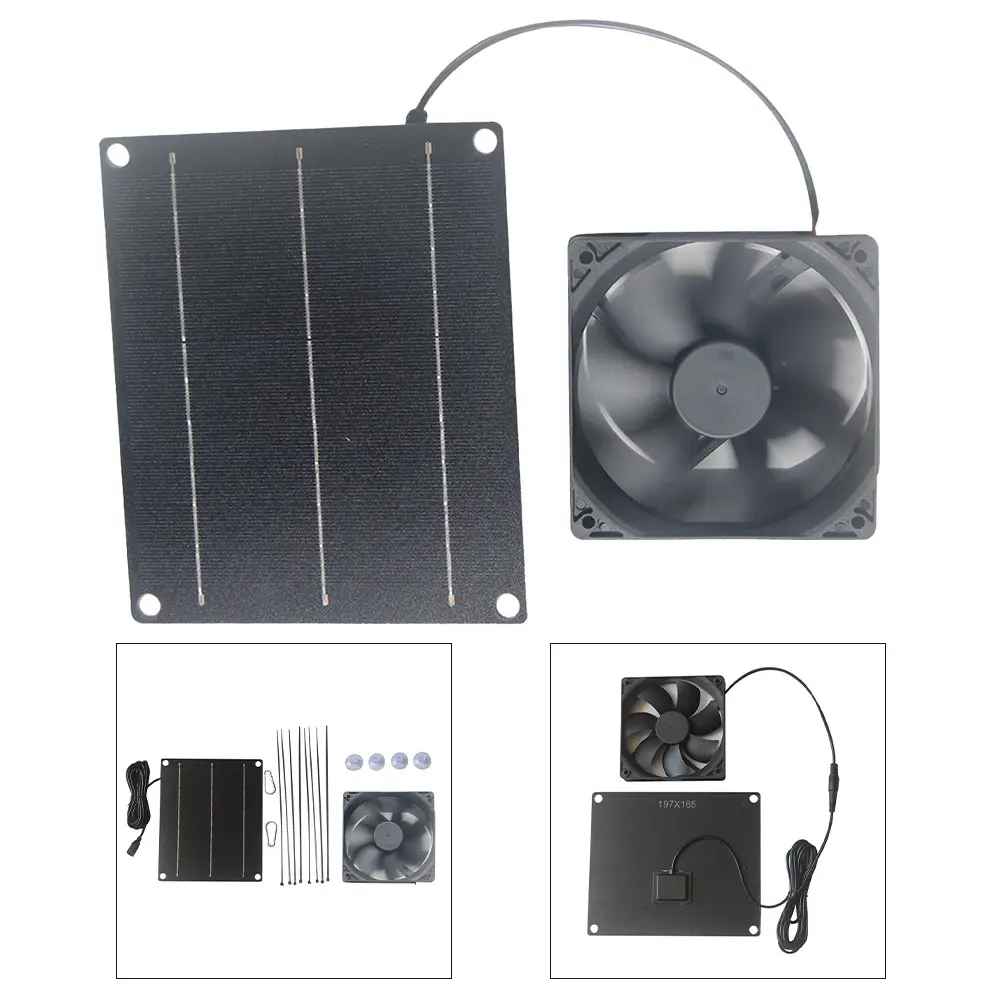 Mini 6W Solar Panel Powered Fan Ventilator for Dog/Chicken Greenhouse RV House